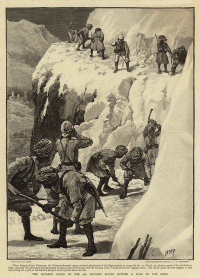 La vanguardia de los 4º Rifles de Cachemira cortando un camino en la nieve de Henry Marriott Paget